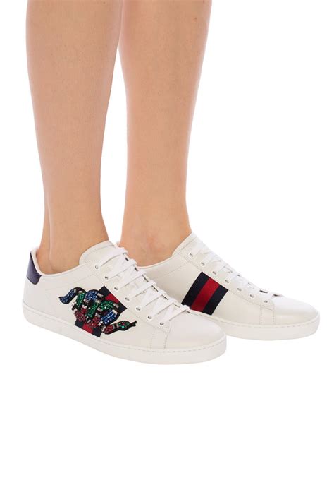 gucci snake slip on sneakers|Gucci ace embellished leather sneakers.